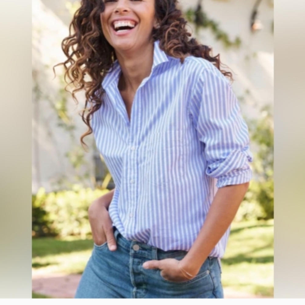 Frank & Eileen Oversized Joedy Blue and White Striped Button-Up Shirt size Large
